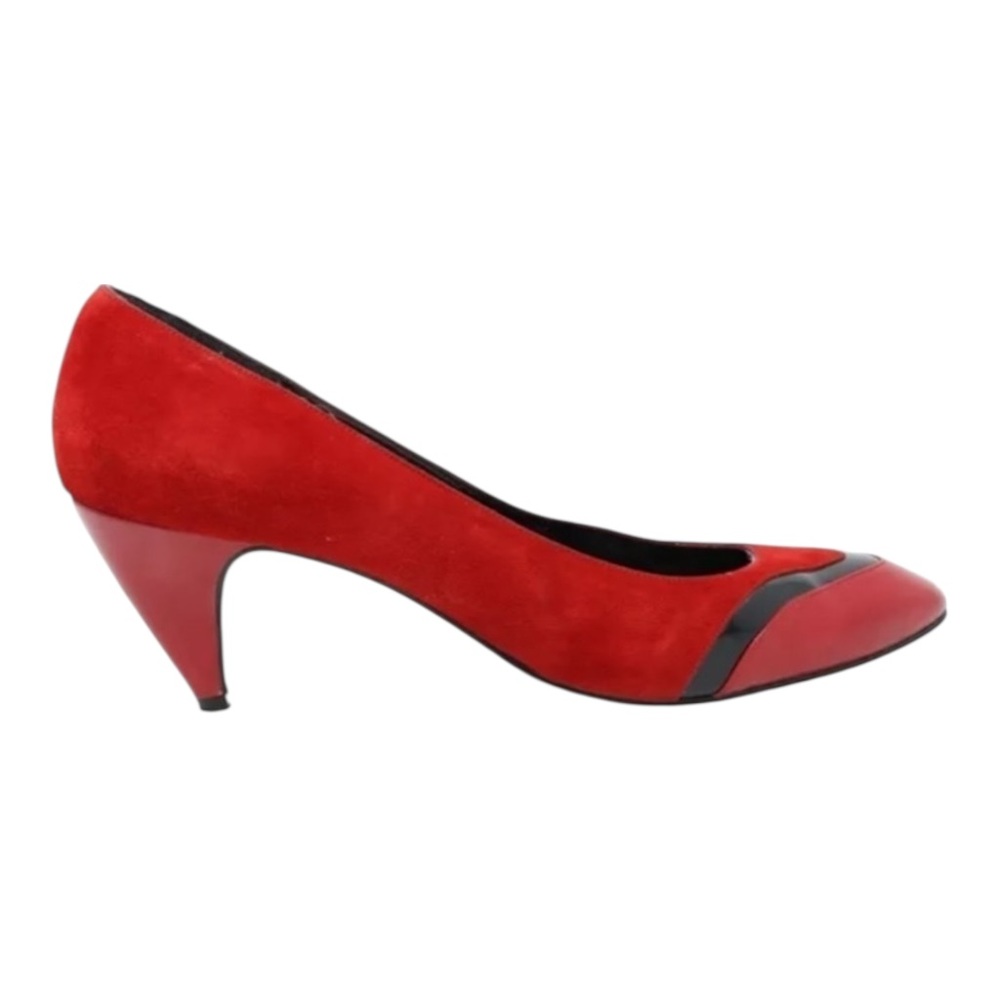 VTG Palizzio Italian Red Black Leather Suede Pointed Toe Low Kitten Heel Pump 9N - Picture 10 of 16
